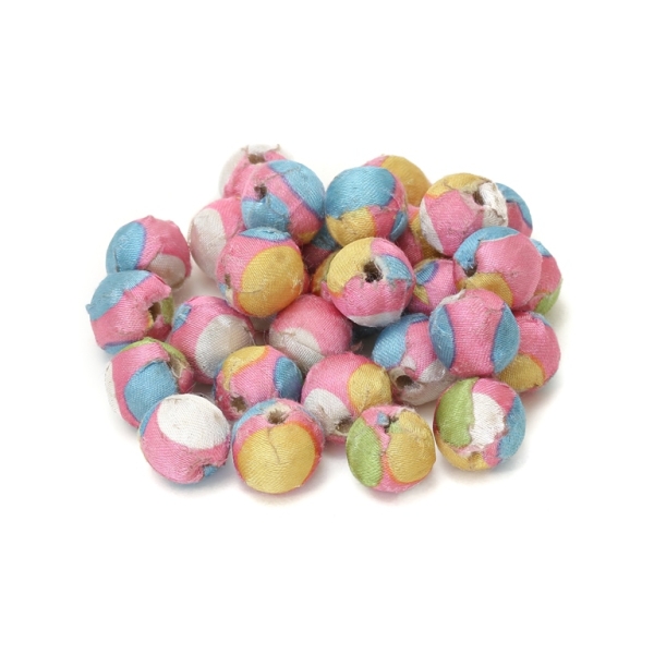 BALL WITH FABRIC - 18mm PINK-BLUE-WHITE - 50pcs. Hole-3.5mm