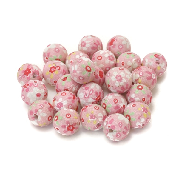 BALL WITH FABRIC - 20mm PINK - 50pcs. Hole-3.5mm