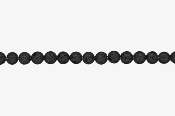 NATURAL STONE BEADS - LAVA STONE BLACK - 8mm - STRING (48pcs.) Hole-1.6mm