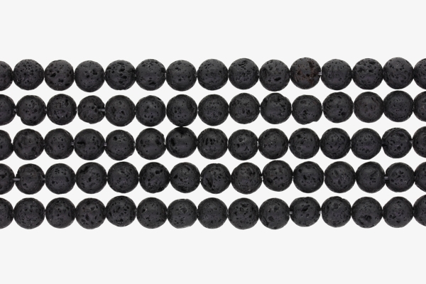 NATURAL STONE BEADS - LAVA STONE BLACK - 8mm - PACKAGE (5x48pcs.) Hole-1.6mm