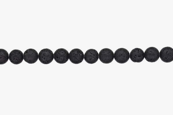 NATURAL STONE BEADS - LAVA STONE BLACK - 10mm - STRING (38pcs.) Hole-1.8mm