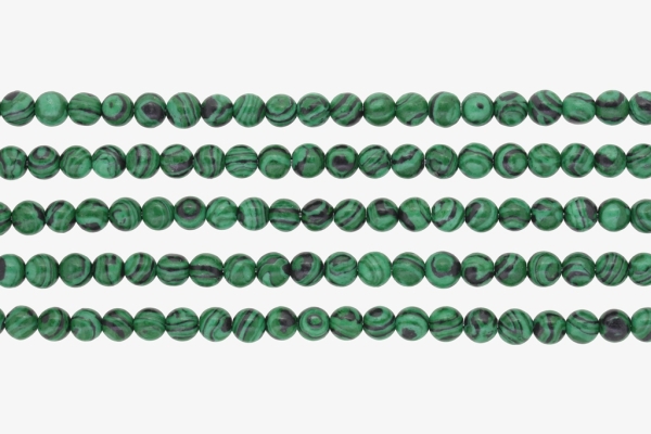 NATURAL STONE BEADS - MALACHITE - 6mm - PACKAGE (5x64pcs.) Hole-1.0mm