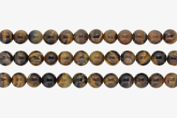 NATURAL STONE BEADS - TIGER'S EYE - 10mm - PACKAGE (3x38pcs.) Hole-1.8mm