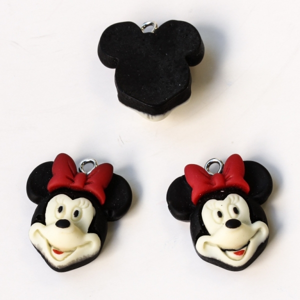 PLASTIC BEADS - RESIN 3D - PENDANTS - MINNIE MOUSE 02 - 21x24x10mm BLACK AND ECRU - 2pcs. Hole-2.2mm