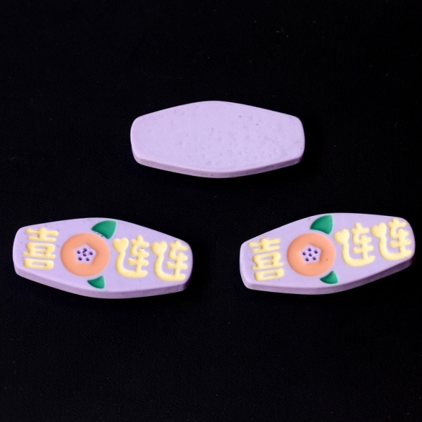 PLASTIC BEADS - RESIN 3D - FOR GLUING - TABLET WITH HIEROGLYPHICS 01 - 33x15x4mm PURPLE-YELLOW-ORANGE - PACKAGE 40pcs.