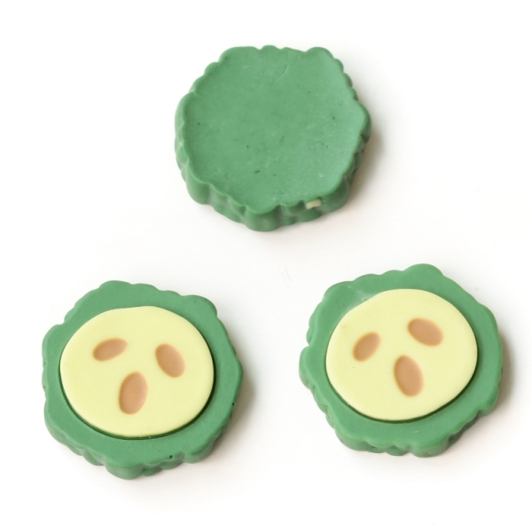 PLASTIC BEADS - RESIN 3D - FOR GLUING - WASHER ZUCCHINI - 23x6mm GREEN AND BROWN - PACKAGE 40pcs.