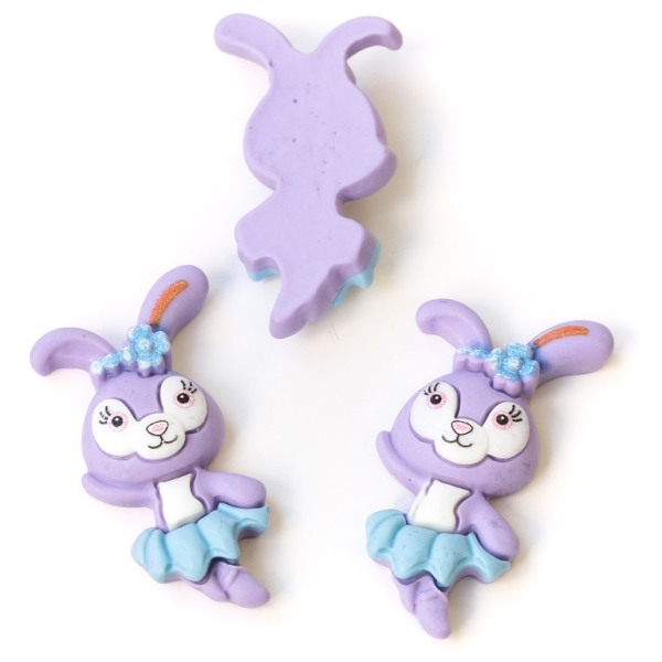 PLASTIC BEADS - RESIN 3D - FOR GLUING - RABBIT 02 BALLERINA - 24x43x9mm PURPLE-WHITE-BLUE - PACKAGE 30pcs.