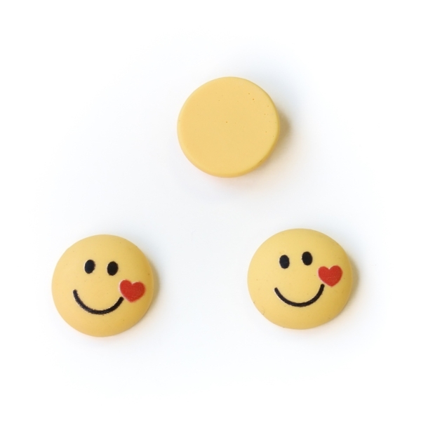 PLASTIC BEADS - RESIN 3D - FOR GLUING - SMILEY FACE 01 - 15.5x5mm YELLOW AND RED - PACKAGE 50pcs.