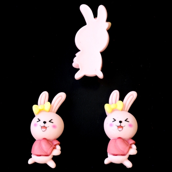 PLASTIC BEADS - RESIN 3D - FOR GLUING - RABBIT 03 - 14x33x8mm PINK AND YELLOW - PACKAGE 40pcs.