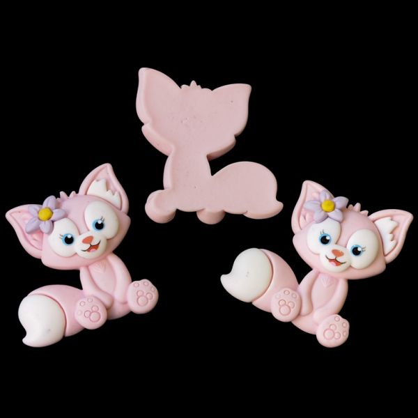 PLASTIC BEADS - RESIN 3D - FOR GLUING - FOX 01 - 43x48x10mm PINK (LIGHT) AND WHITE - PACKAGE 10pcs.