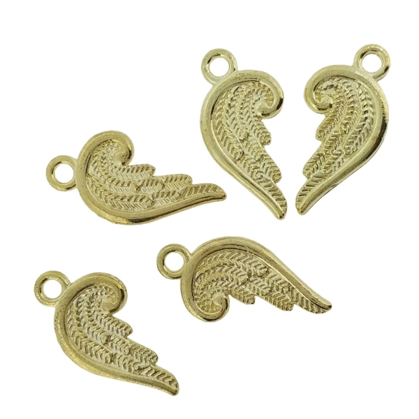 METAL BEADS - PENDANT - ANGEL WING 02 - 10x19x1.5mm GOLD - 20pcs. Hole-2.0mm