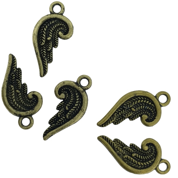 METAL BEADS - PENDANT - ANGEL WING 02 - 10x19x1.5mm ANTIQUE BRONZE - 20pcs. Hole-2.0mm