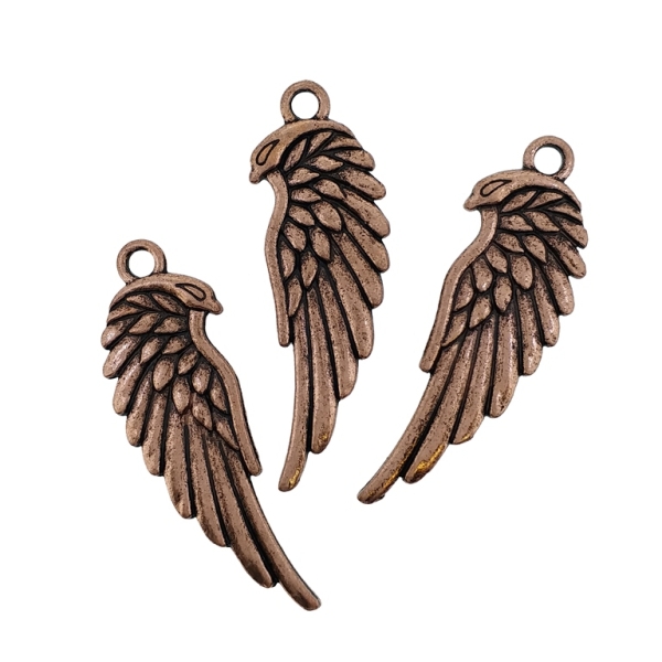 METAL BEADS - PENDANT - ANGEL WING 03 - 11x33.5x1.8mm ANTIQUE BRASS - 6pcs. Hole-2.2mm