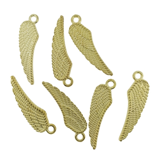 METAL BEADS - PENDANT - ANGEL WING 04 - 7x26x1.8mm GOLD - 10pcs. Hole-2.0mm