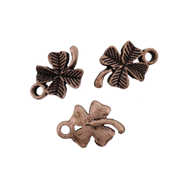 METAL BEADS - PENDANT - CLOVER RELIEF 01 - 11x16x2mm ANTIQUE BRASS - 10pcs. Hole-2.2mm