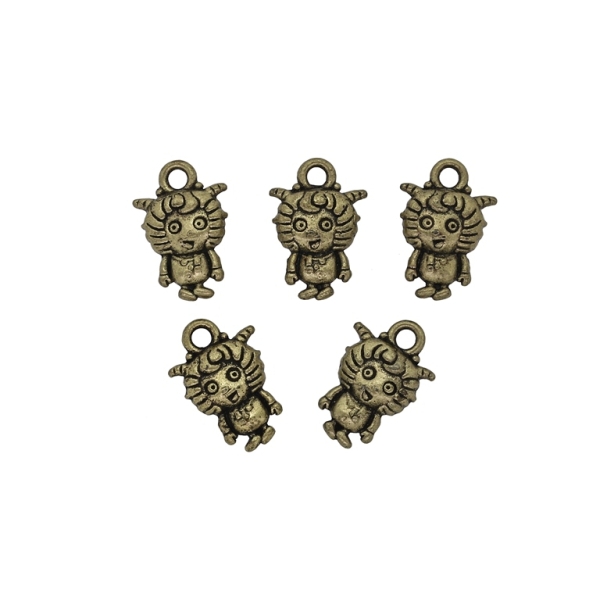 METAL BEADS - PENDANT - GOAT - 10x15x4mm ANTIQUE BRONZE - 10pcs. Hole-2.0mm