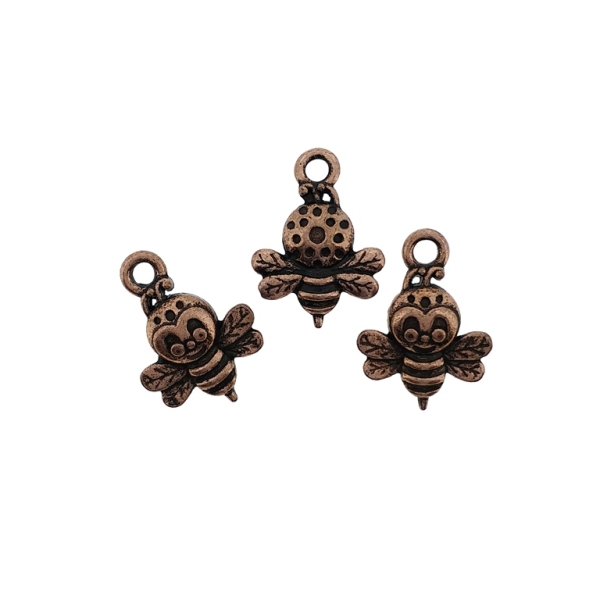 METAL BEADS - PENDANT - BEE 01 - 12x16x4mm ANTIQUE BRASS - 10pcs. Hole-2.0mm