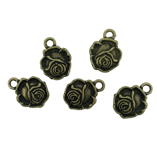 METAL BEADS - PENDANT - ROSE 02 - 10x13.5x3mm ANTIQUE BRONZE - 15pcs. Hole-2.0mm