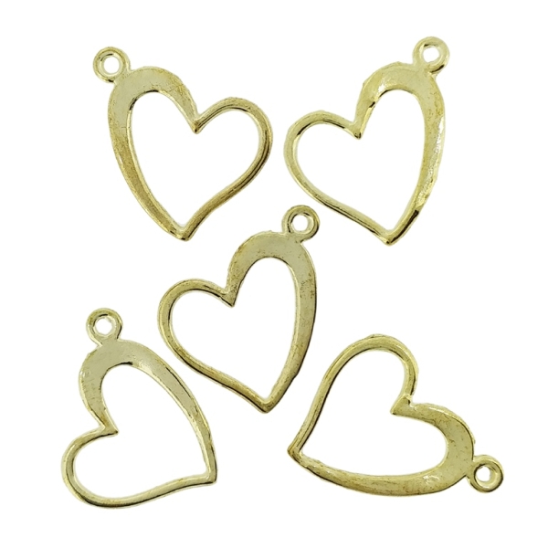 METAL BEADS - PENDANT - HEART 05 CONTOUR - 13x17x1mm GOLD - PACKAGE 150pcs. Hole-1.4mm