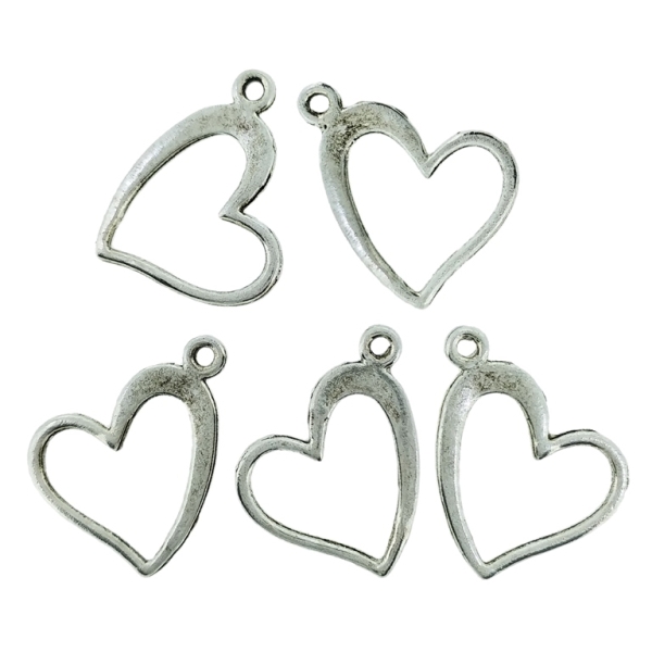 METAL BEADS - PENDANT - HEART 05 CONTOUR - 13x17x1mm NICKEL - 20pcs. Hole-1.4mm