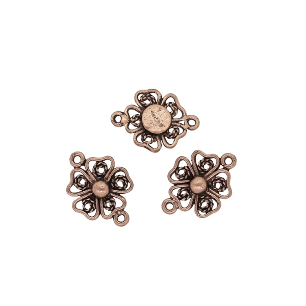 METAL BEADS - CONNECTING ELEMENT - 2 RINGS - FLOWER 04 FILIGREE - 21x15x4.5mm ANTIQUE BRASS - 6pcs. Hole-1.6mm