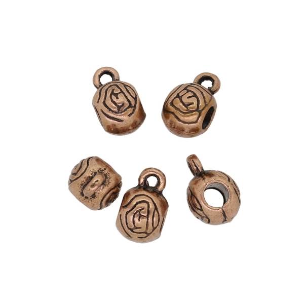 METAL BEADS - BALL ROSE WITH RING 1.8mm - 7x11.5x8mm ANTIQUE BRASS - PACKAGE 75pcs. Hole-3.5mm