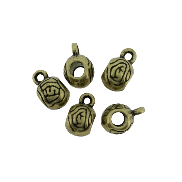 METAL BEADS - BALL ROSE WITH RING 1.8mm - 7x11.5x8mm ANTIQUE BRONZE - 10pcs. Hole-3.5mm