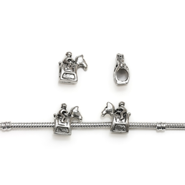 PANDORA TYPE - METAL - HORSE WITH JOCKEY - 13x14x7mm NICKEL - 40pcs. Hole-5.0mm