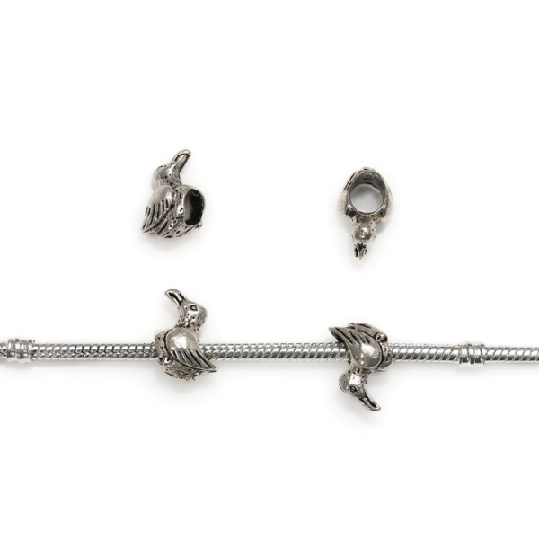 PANDORA TYPE - METAL - BIRD GLARUS - 9x14x9mm NICKEL - 10pcs. Hole-5.0mm