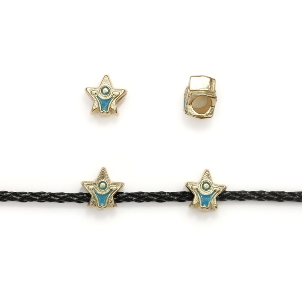 PANDORA TYPE - METAL WITH ENAMEL - STAR 01 - 12x12x8mm GOLD AND BLUE - 8pcs. Hole-4.5mm