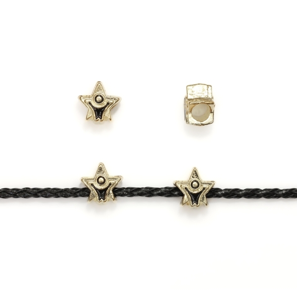 PANDORA TYPE - METAL WITH ENAMEL - STAR 01 - 12x12x8mm GOLD AND BLACK - 40pcs. Hole-4.5mm