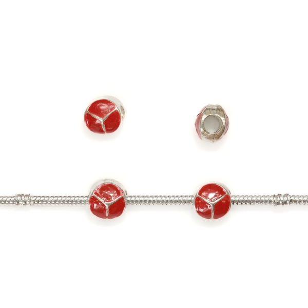 PANDORA TYPE - METAL WITH ENAMEL - CIRCLE PEACE SIGN - 10x10mm SILVER AND RED - 8pcs. Hole-4.5mm