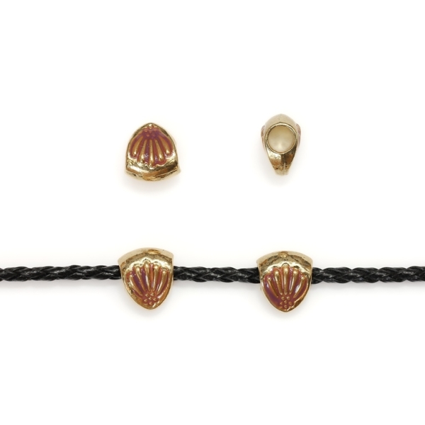 PANDORA TYPE - METAL WITH ENAMEL - SEA SHELL 01 - 11x12x8mm GOLD AND ROSE DUST (DARK) - 8pcs. Hole-4.5mm