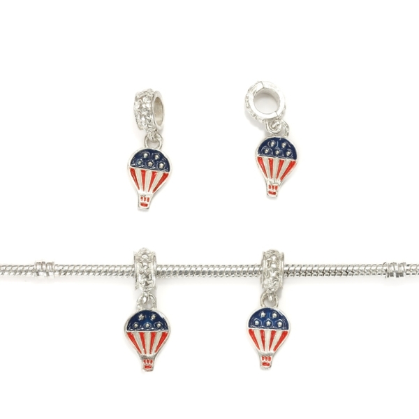 PANDORA TYPE - METAL WITH ENAMEL - SEPARATOR WITH PENDANT FLYING BALLOON - 5x11x8mm SILVER-RED-BLUE - 10pcs. Hole-5.0mm