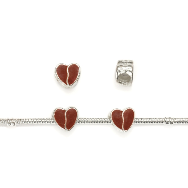 PANDORA TYPE - METAL WITH ENAMEL - HEART 02 - 12x12x8mm SILVER AND BROWN - 5pcs. Hole-5.0mm