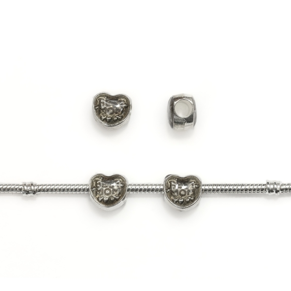 PANDORA TYPE - METAL WITH ENAMEL - HEART WITH INSCRIPTION 01 - 11x11x10mm SILVER AND GRAY - 5pcs. Hole-4.5mm