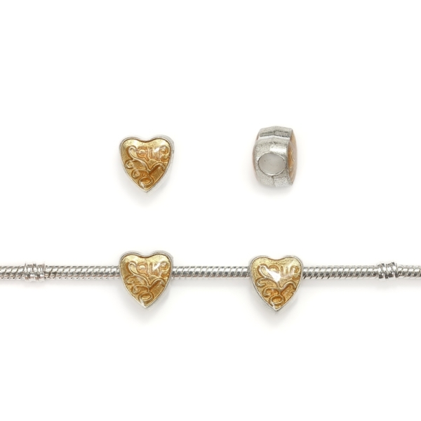 PANDORA TYPE - METAL WITH ENAMEL - HEART WITH INSCRIPTION 02 - 11x12x9mm SILVER AND AMBER (DARK) - 5pcs. Hole-4.5mm