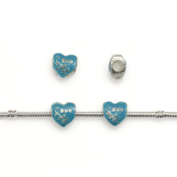 PANDORA TYPE - METAL WITH ENAMEL - HEART WITH INSCRIPTION 04 - 12x12x8mm SILVER AND BLUE - 5pcs. Hole-4.5mm