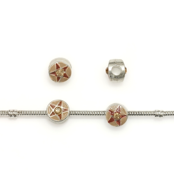 PANDORA TYPE - METAL WITH ENAMEL AND CRYSTALS - CIRCLE STAR 01 - 11x10mm SILVER AND BROWN - 5pcs. Hole-4.5mm