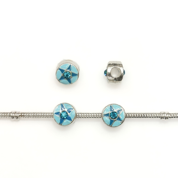 PANDORA TYPE - METAL WITH ENAMEL AND CRYSTALS - CIRCLE STAR 01 - 11x10mm SILVER AND BLUE - 5pcs. Hole-4.5mm