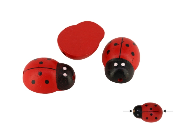 WOODEN LADYBUG - 27x20x10mm - RED - 100pcs. Hole-2.5mm