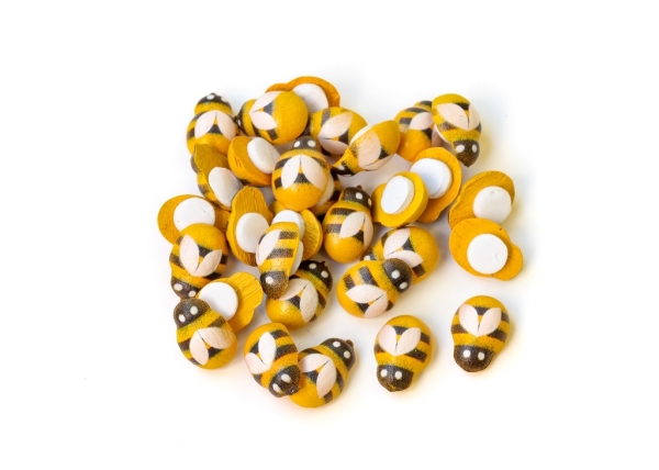 WOODEN BEE WITH STICKER - 9x13x4mm YELLOW - 200pcs.