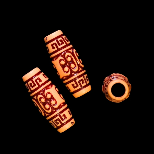 IMITATION WOOD BEADS - CYLINDER RELIEF 04 - 30x12mm ORANGE AND BROWN - PACKAGE 500g Hole-6.0mm (240pcs.)