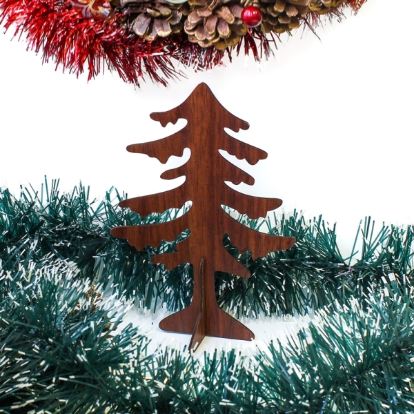 CHRISTMAS DECORATION - PENDANT WOODEN - CHRISTMAS TREE 01 - 14x20x7.5cm BROWN (DARK) - PACKAGE 6pcs.