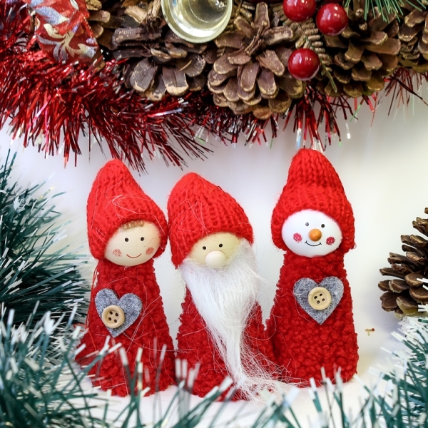 CHRISTMAS DECORATION - PENDANT TEXTILE - DOLLS MIX 01 - 11x16x6cm RED - PACKAGE 4x3pcs.