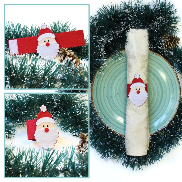 CHRISTMAS DECORATION - NAPKIN RING FELT - SANTA CLAUS 01 - 19x10x1cm RED - PACKAGE 3x4pcs.