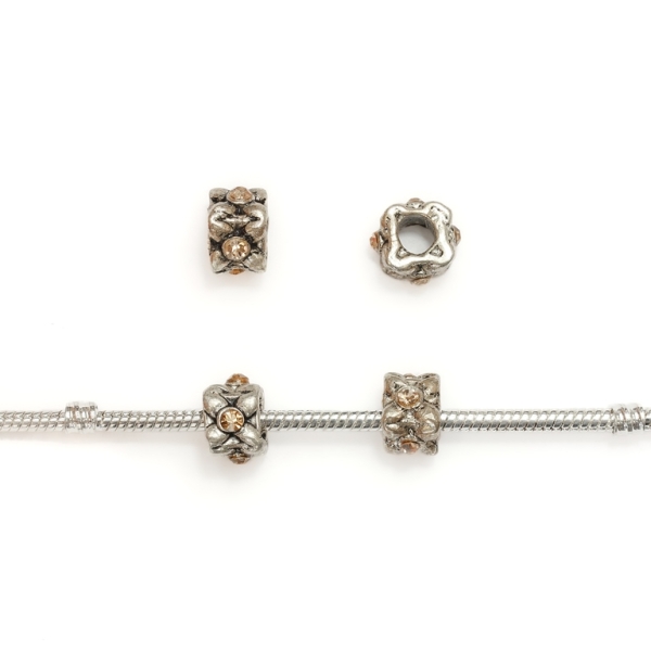 PANDORA TYPE - METAL WITH CRYSTALS - CUBE FLOWERS - 8x12mm NICKEL AND AMBER - 8pcs. Hole-4.5mm