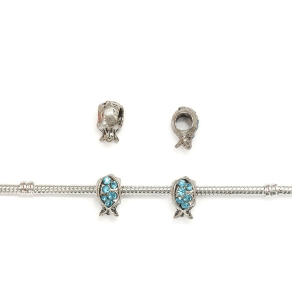 PANDORA TYPE - METAL WITH CRYSTALS - POMEGRANATE 01 - 7x12x8mm NICKEL AND BLUE - 10pcs. Hole-4.5mm