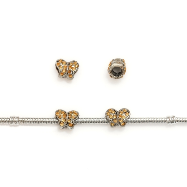 PANDORA TYPE - METAL WITH CRYSTALS - BUTTERFLY 01 - 11x9x8mm NICKEL AND ORANGE - 10pcs. Hole-4.5mm