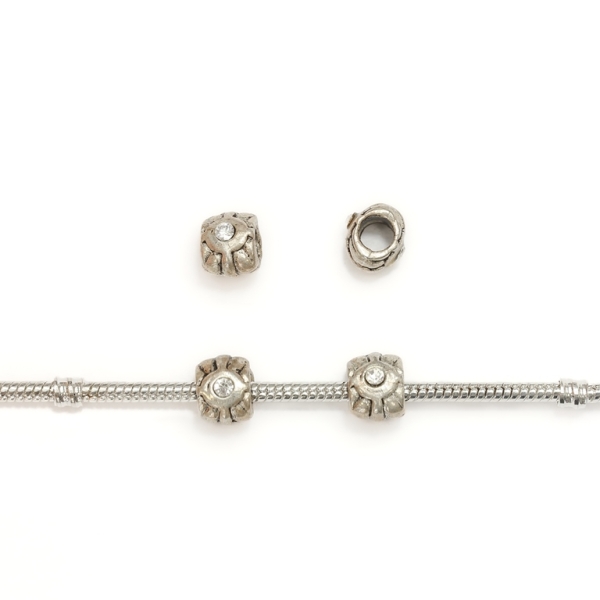 PANDORA TYPE - METAL WITH CRYSTALS - TILE RELIEF 02 - 8x10x10mm NICKEL AND WHITE - 10pcs. Hole-4.5mm